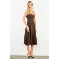 THML Suede Strapped Dress-Chocolate