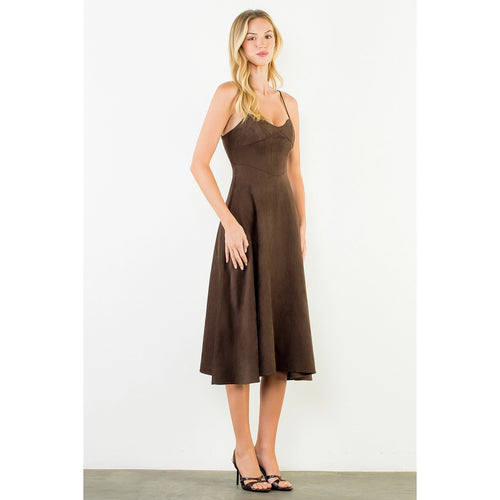 THML Suede Strapped Dress-Chocolate