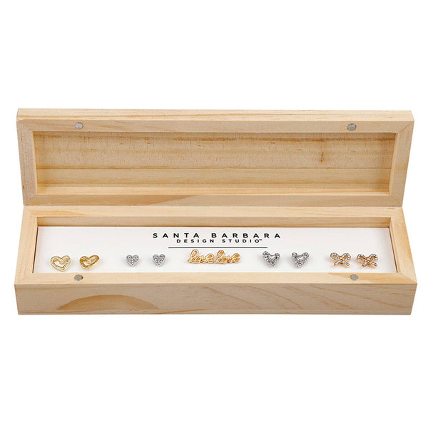 Boxed Earring Set - Hearts: Pine Wood, Zinc Alloy, Glass / 7.5 W x 2 H x 1.25 D