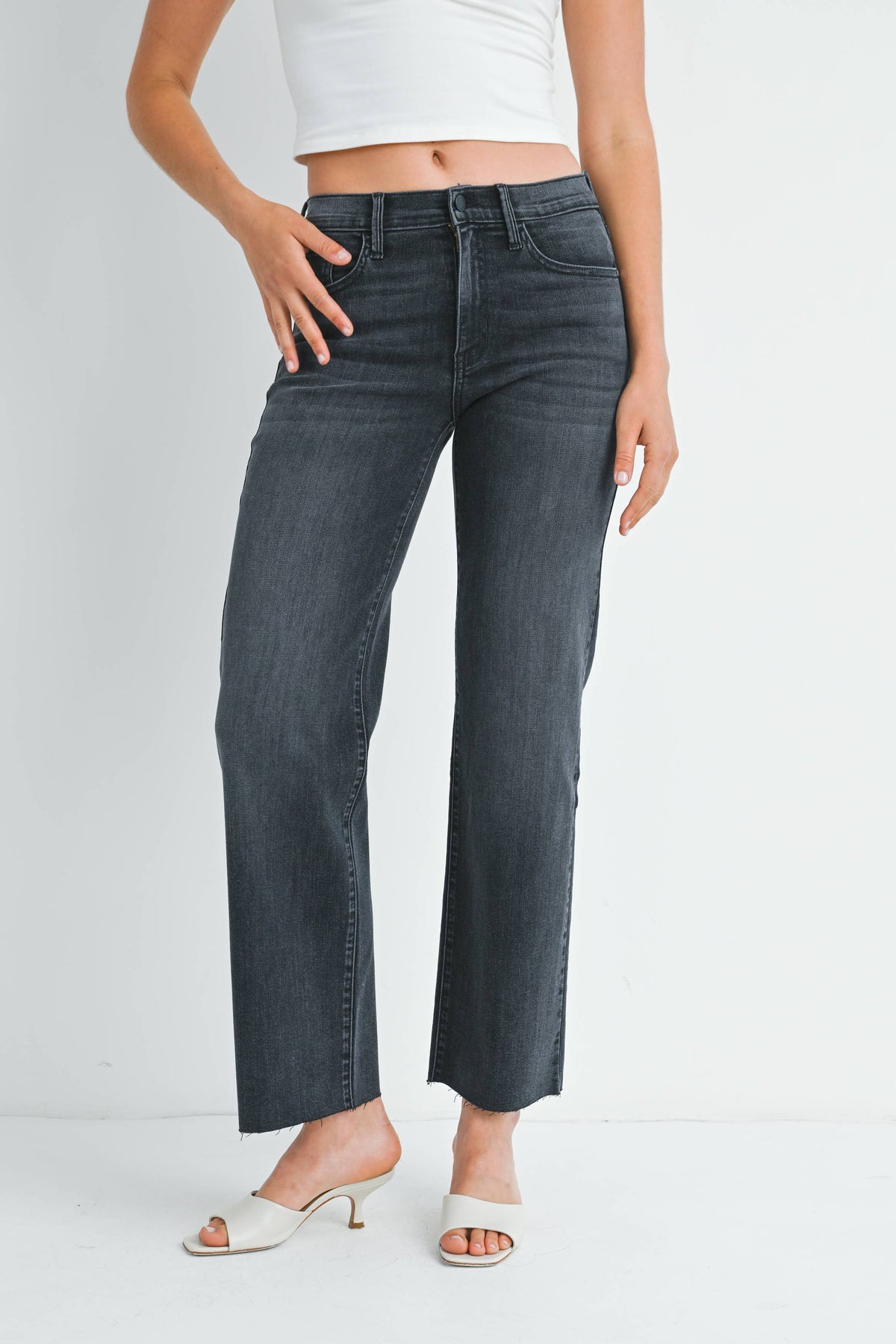 Slim Palazzo w/ Scissor Cut-Washed Grey