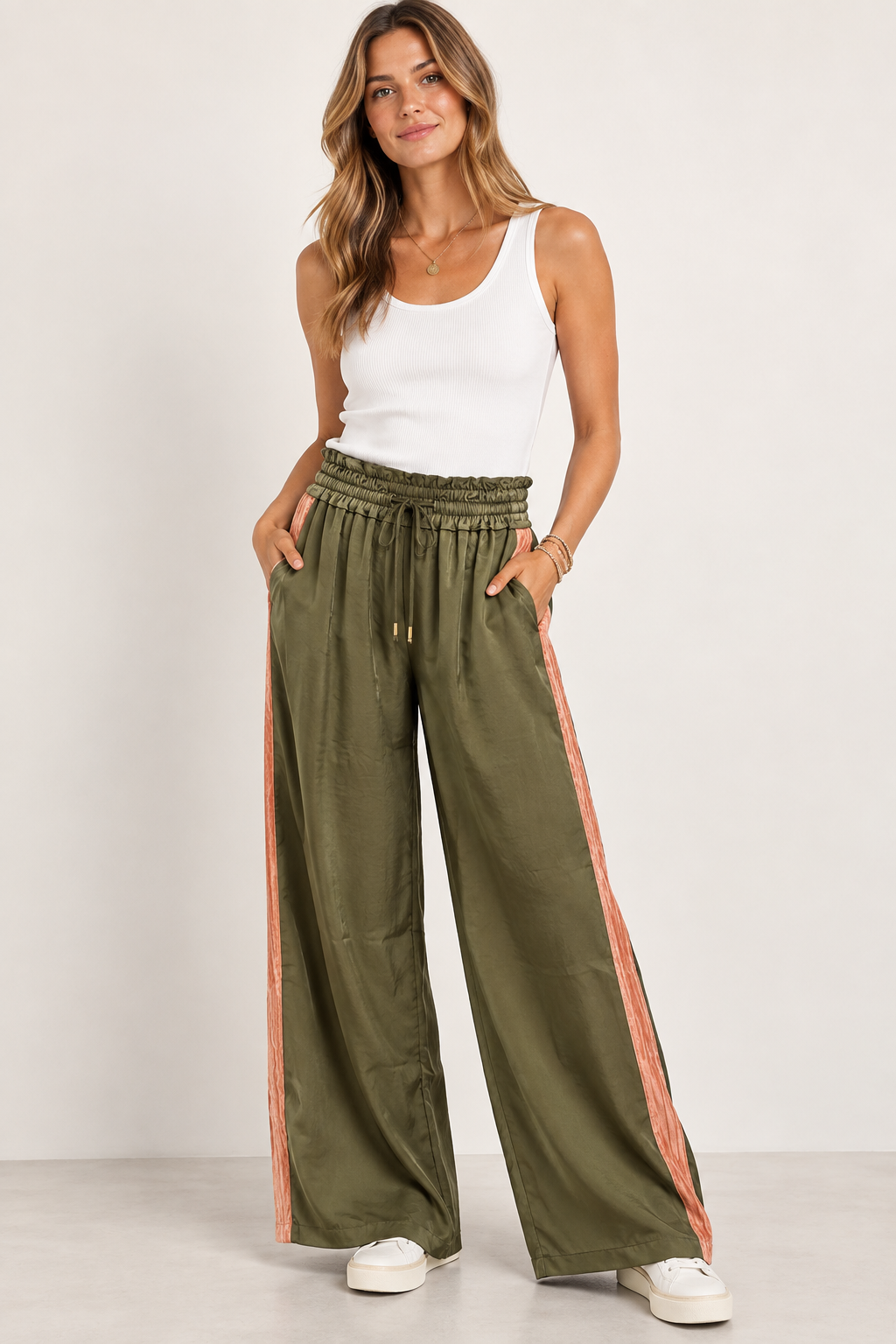 THML Pants w/Velvet Stripe Detail-Olive