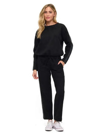 Scuba Lounge Pant w/Pleather Detail-Black