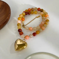 Stone Beaded Necklace with Heart Pendant