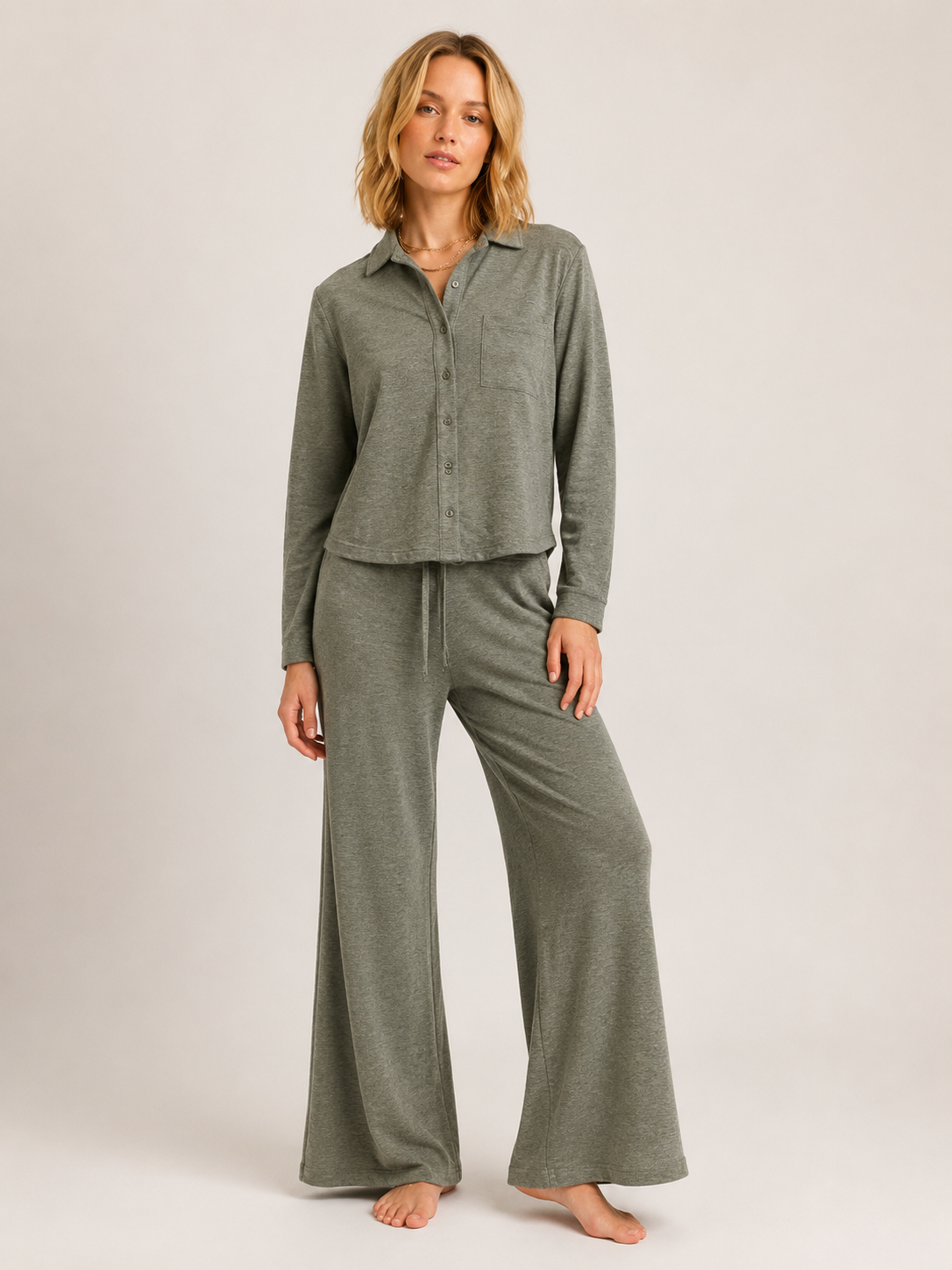 Wide Leg Lounge Pant-Army Green