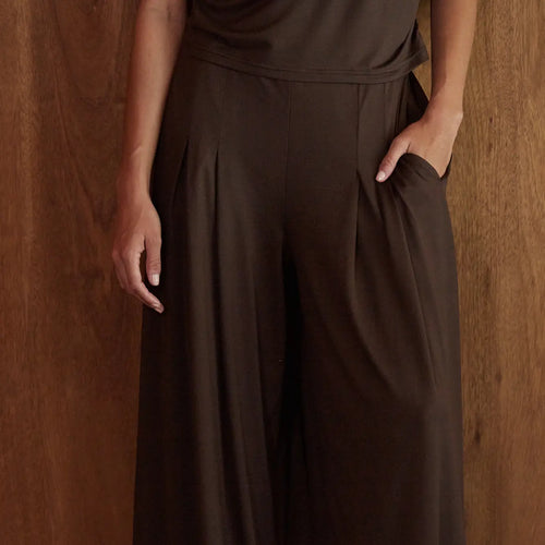 Knit Palazzo Pant-Chocolate