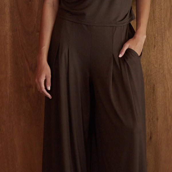 Knit Palazzo Pant-Chocolate