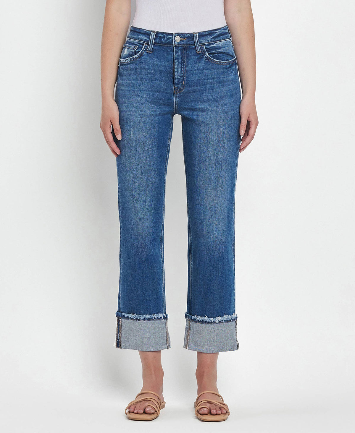 Cuffed Straight Jeans-Daphne