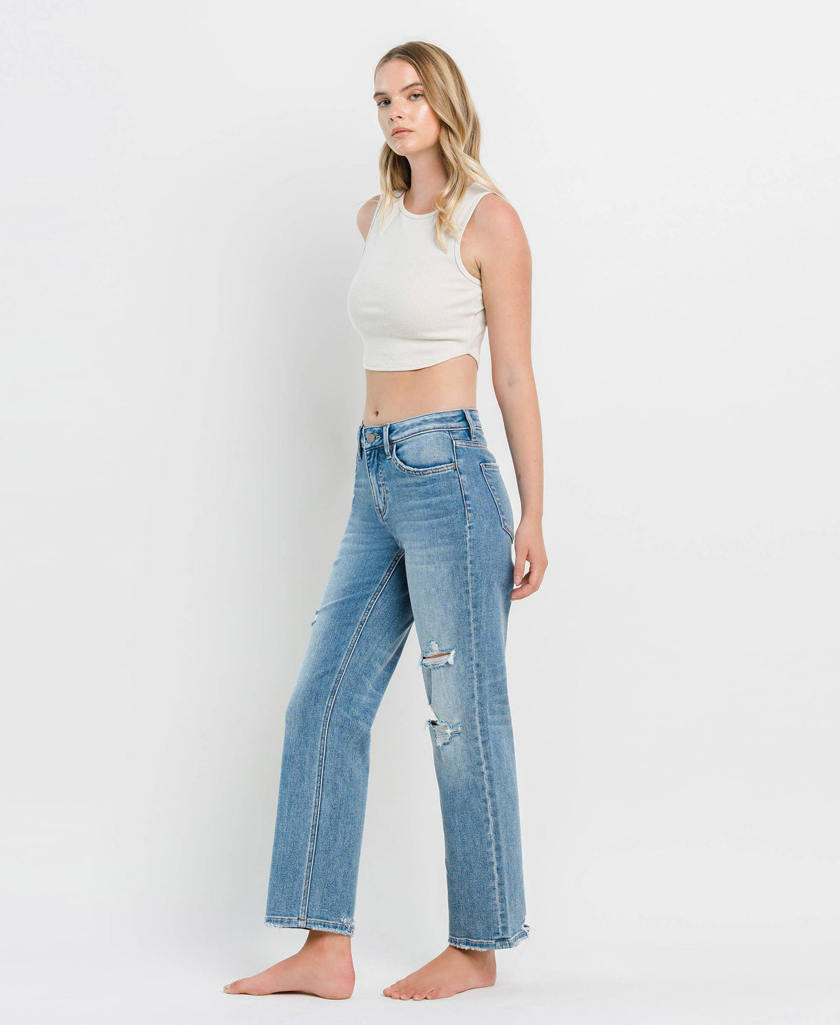 Distressed Straight Leg Jeans