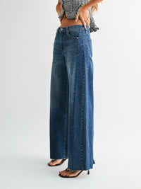 JBD Raw Hem Side Panel Wide Leg Jeans
