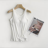 Soft Rib tank top w built in bra-White