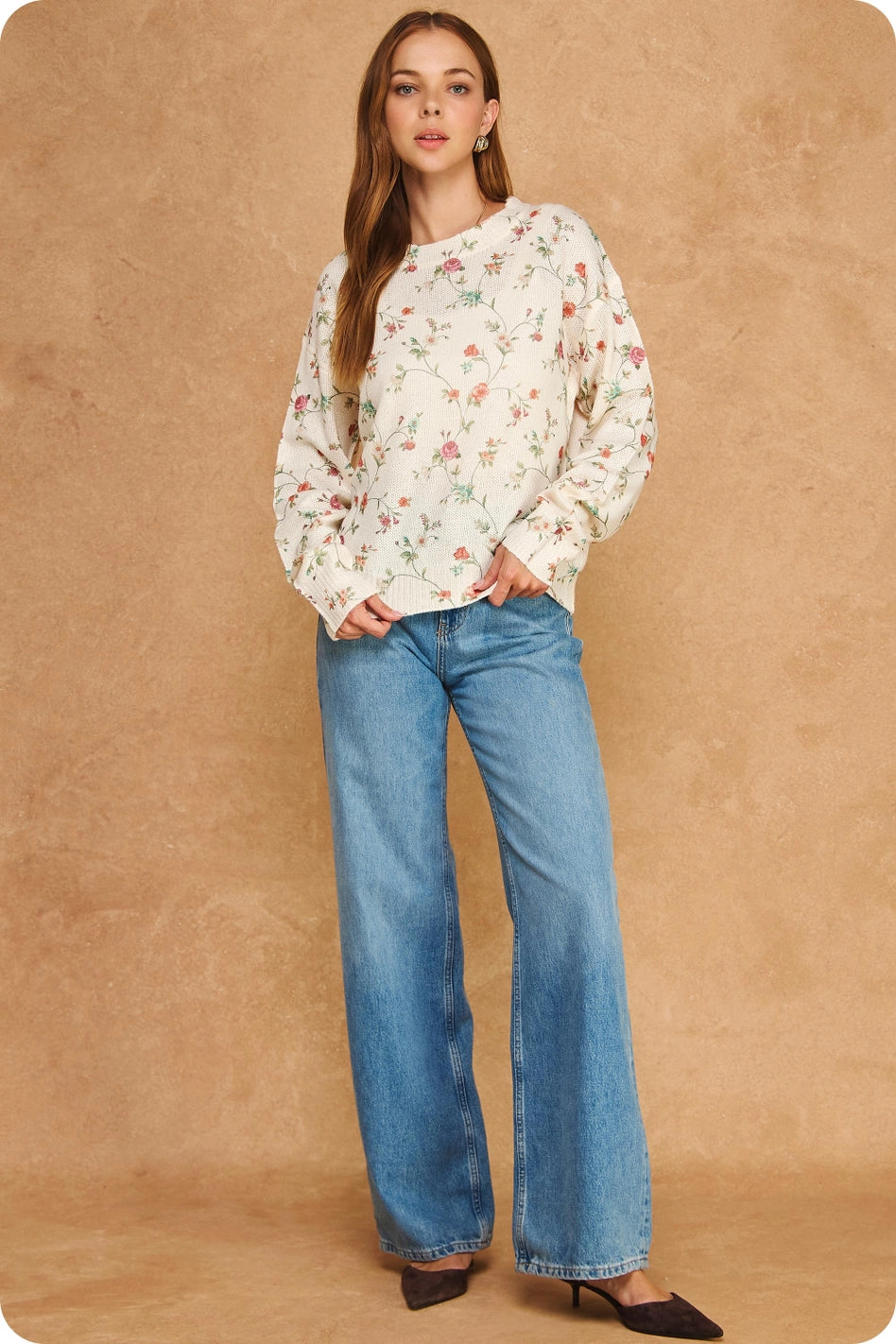 Botanical Floral Print Sweater