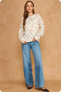 Botanical Floral Print Sweater