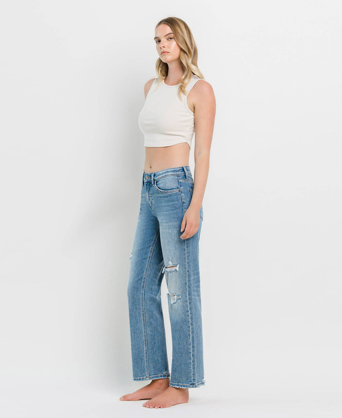 Distressed Straight Leg Jeans