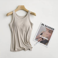 Rib tank top w built in bra-Tan