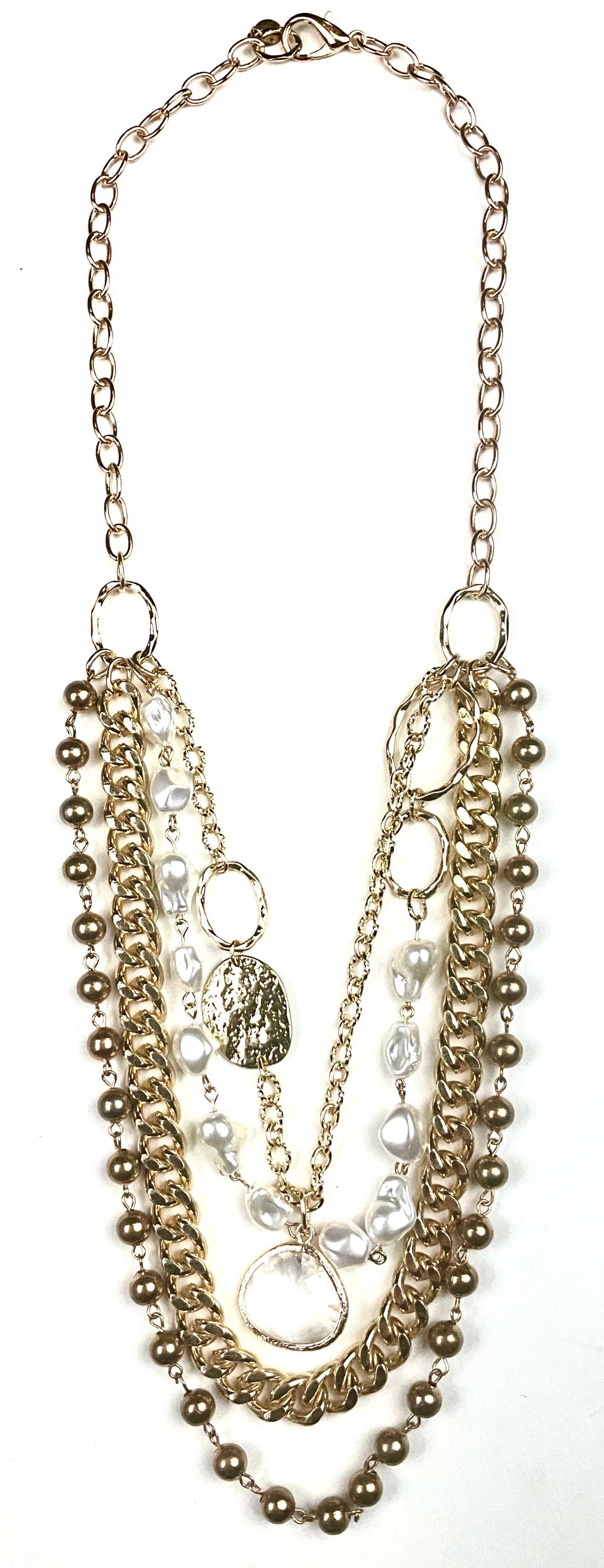 Multi Strand Mixed Chains- Pearl & Glass Drop