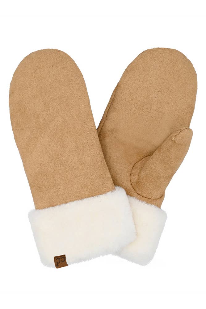 C.C Suede Mitten with Faux Fur Cuff