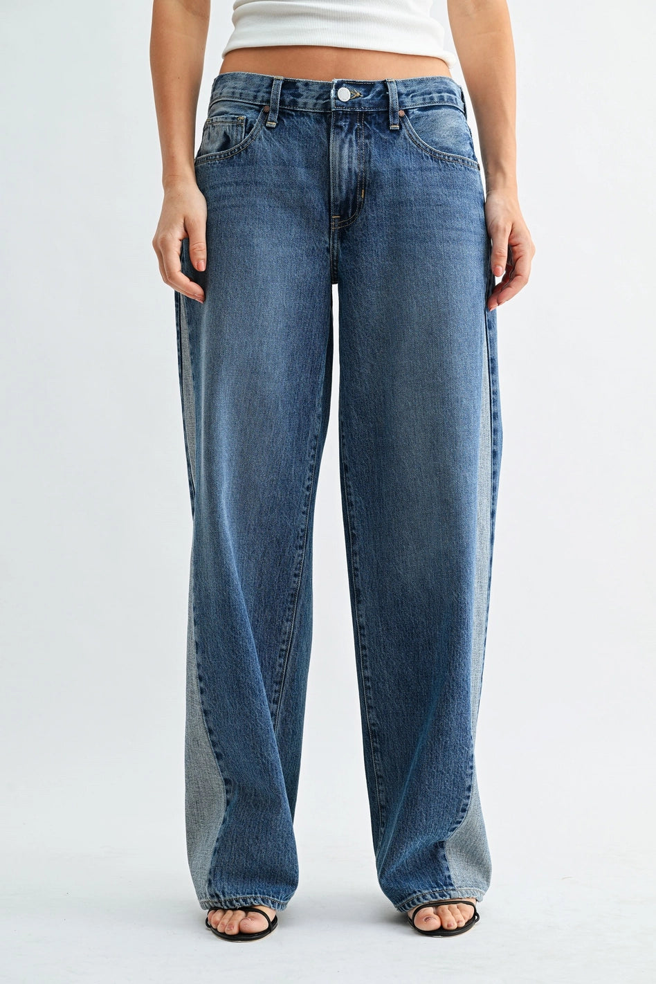 Contrast Angle Seam Wide Leg Jeans