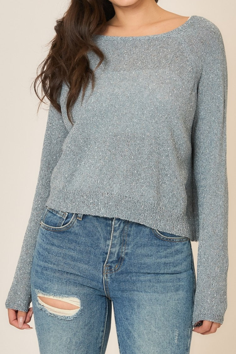 Light Knit Melange Boat Neck Sweater