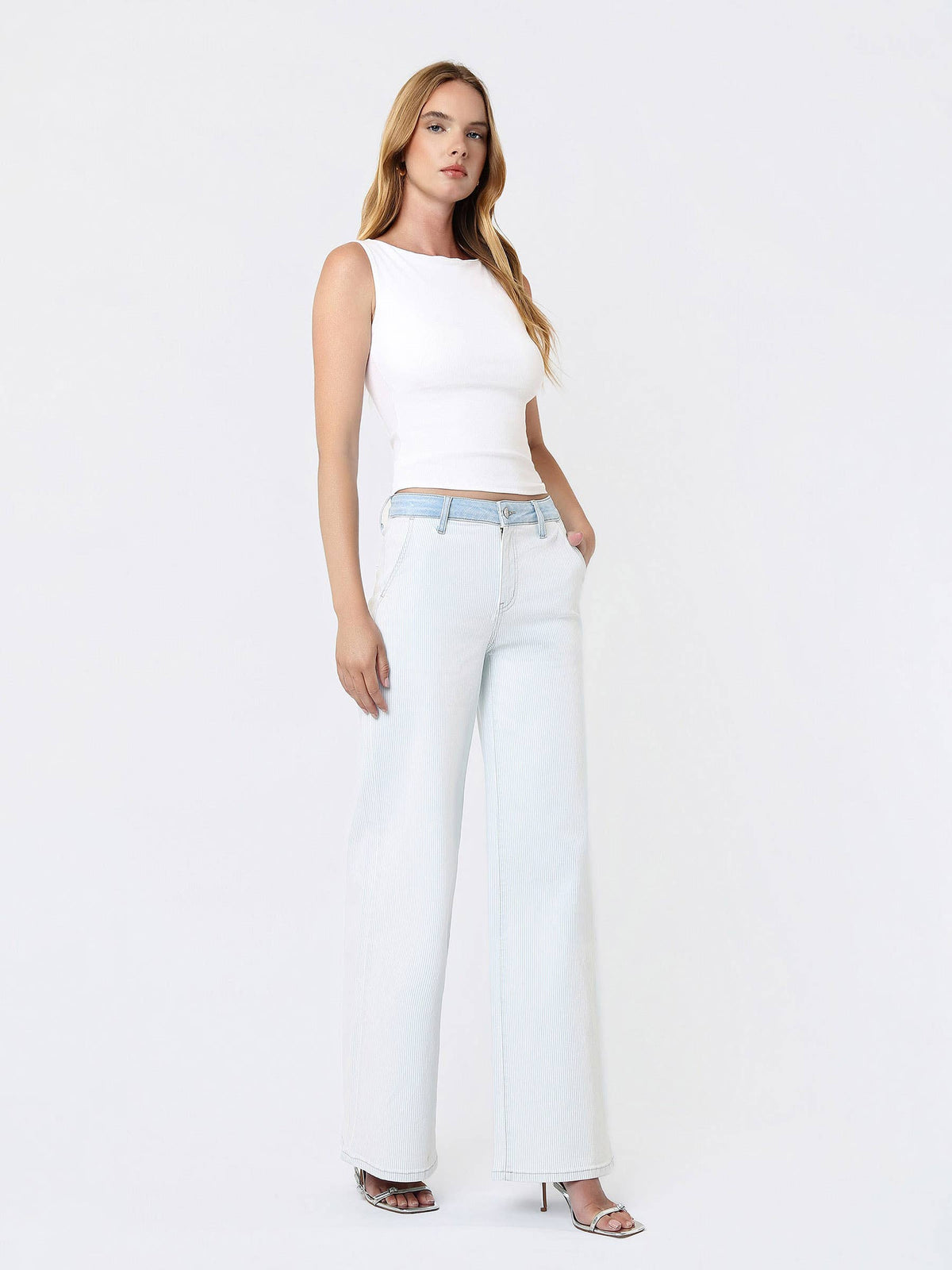 Contrast Waistband Stripe Jean-Castle Rock