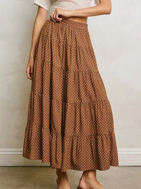 Tiered Polka Dot Maxi Skirt-Brown