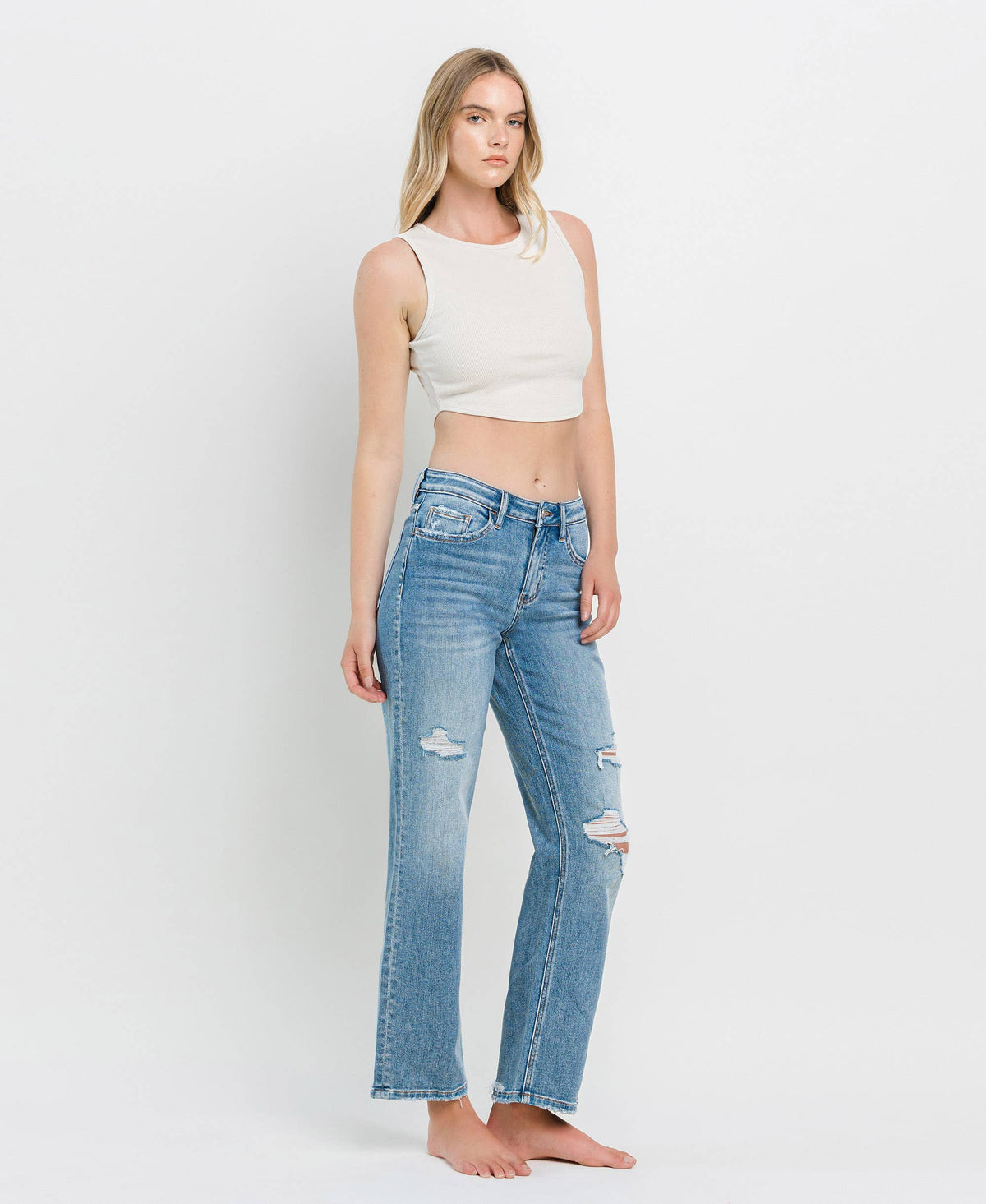 Distressed Straight Leg Jeans