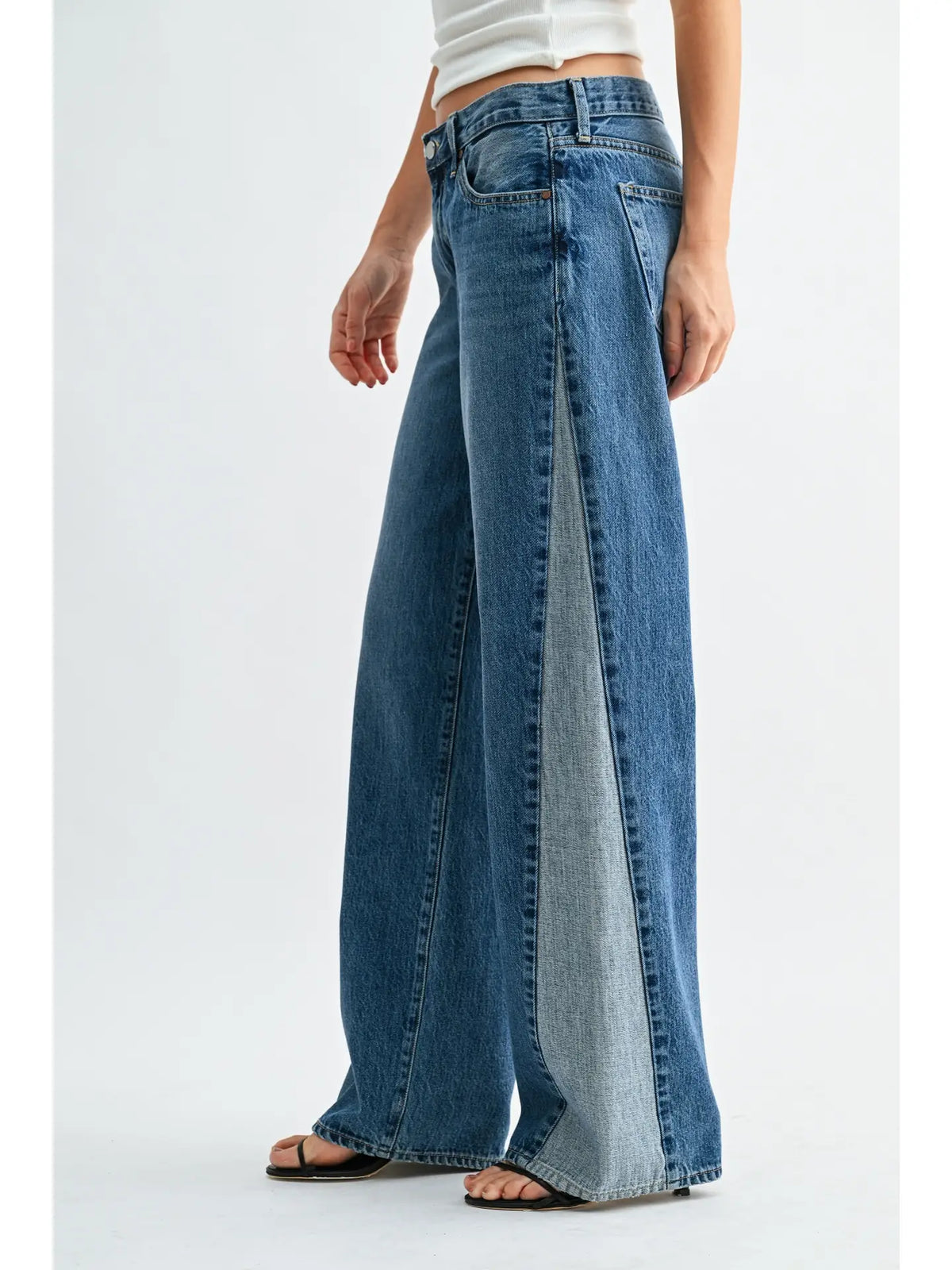 Contrast Angle Seam Wide Leg Jeans