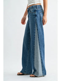 Contrast Angle Seam Wide Leg Jeans