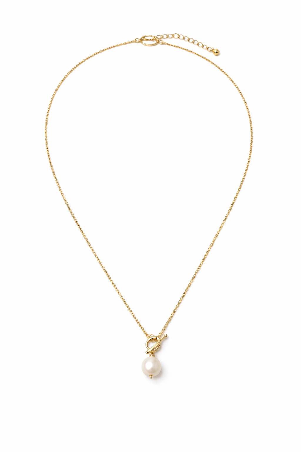 Pearl Necklace with Toggle Chain-Gold