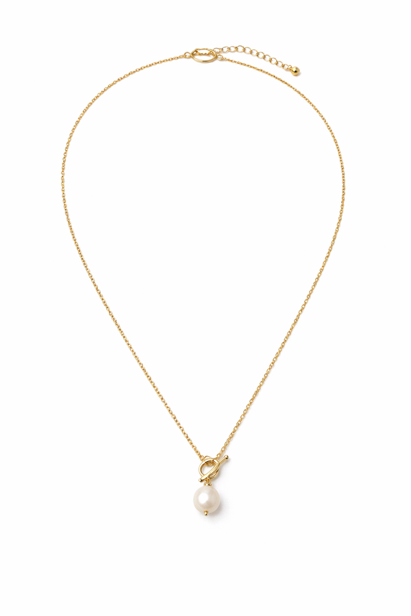Pearl Necklace with Toggle Chain-Gold