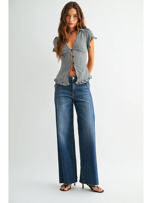 JBD Raw Hem Side Panel Wide Leg Jeans