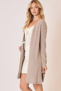 Open Cardigan with High Side Slits-Taupe