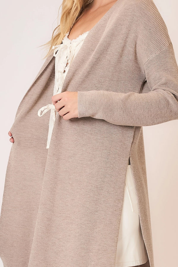Open Cardigan with High Side Slits-Taupe
