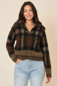 Plaid Zip Up Sweater