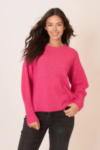 Long Cuff Crew Sweater-Fuchsia