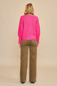Long Cuff Crew Sweater-Fuchsia