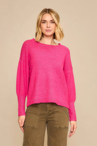 Long Cuff Crew Sweater-Fuchsia