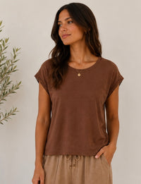 Crew Neck Tee w/Chrochet Detail