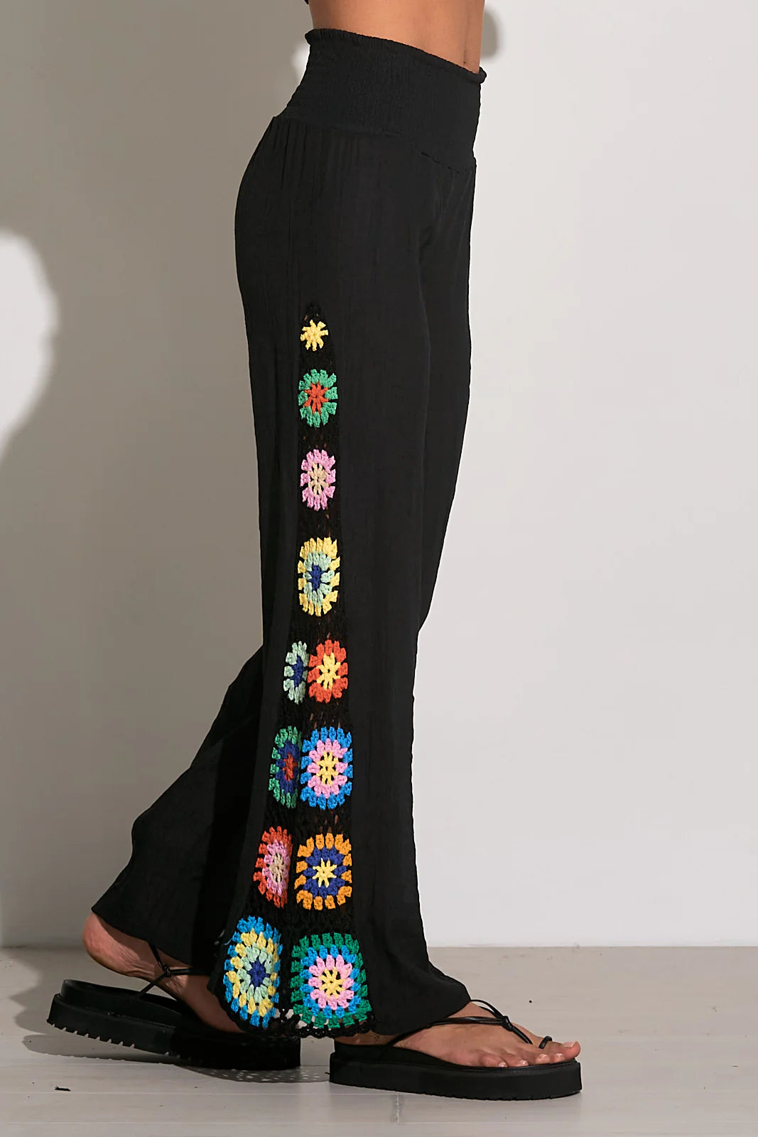 ELN Wide Leg Pants w/Crochet-Black