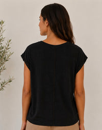 Crew Neck Tee w/Chrochet Detail