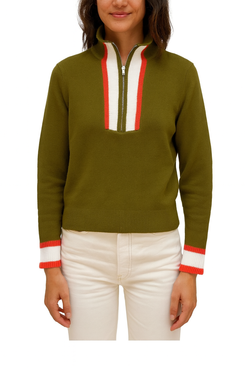 Half Zip Sweater-Olive/Orange