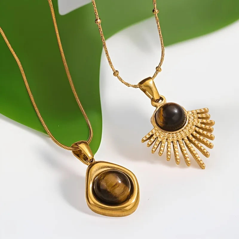 Geo Natural Stone Pendant Necklace