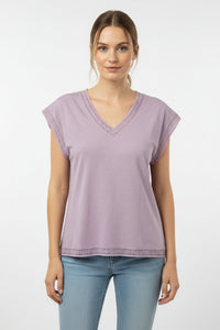 Dolman Lace Trim Tee-Lilac