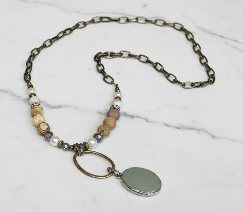 Beaded Chain w/Oval drop Pendant
