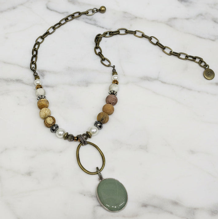 Beaded Chain w/Oval drop Pendant