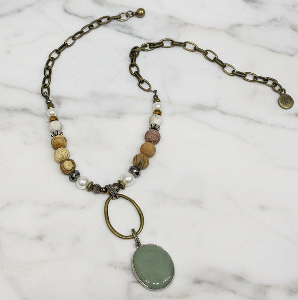 Beaded Chain w/Oval drop Pendant