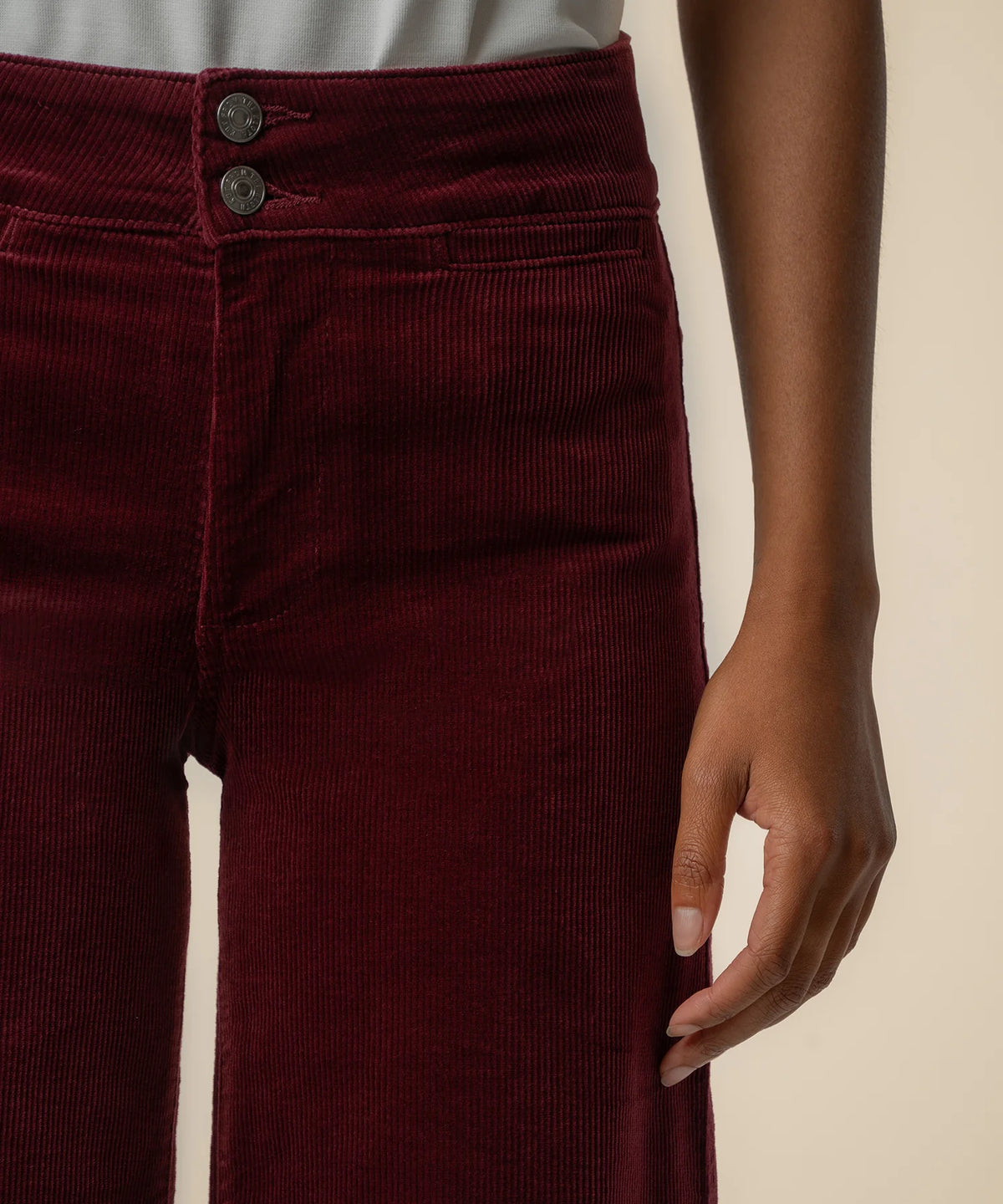 Kut Meg Corduroy Wide Leg Pant w/Welt Pocket- Dark Cherry