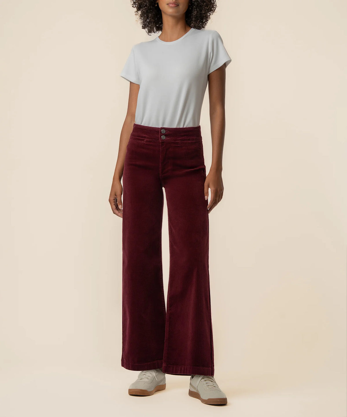 Kut Meg Corduroy Wide Leg Pant w/Welt Pocket- Dark Cherry