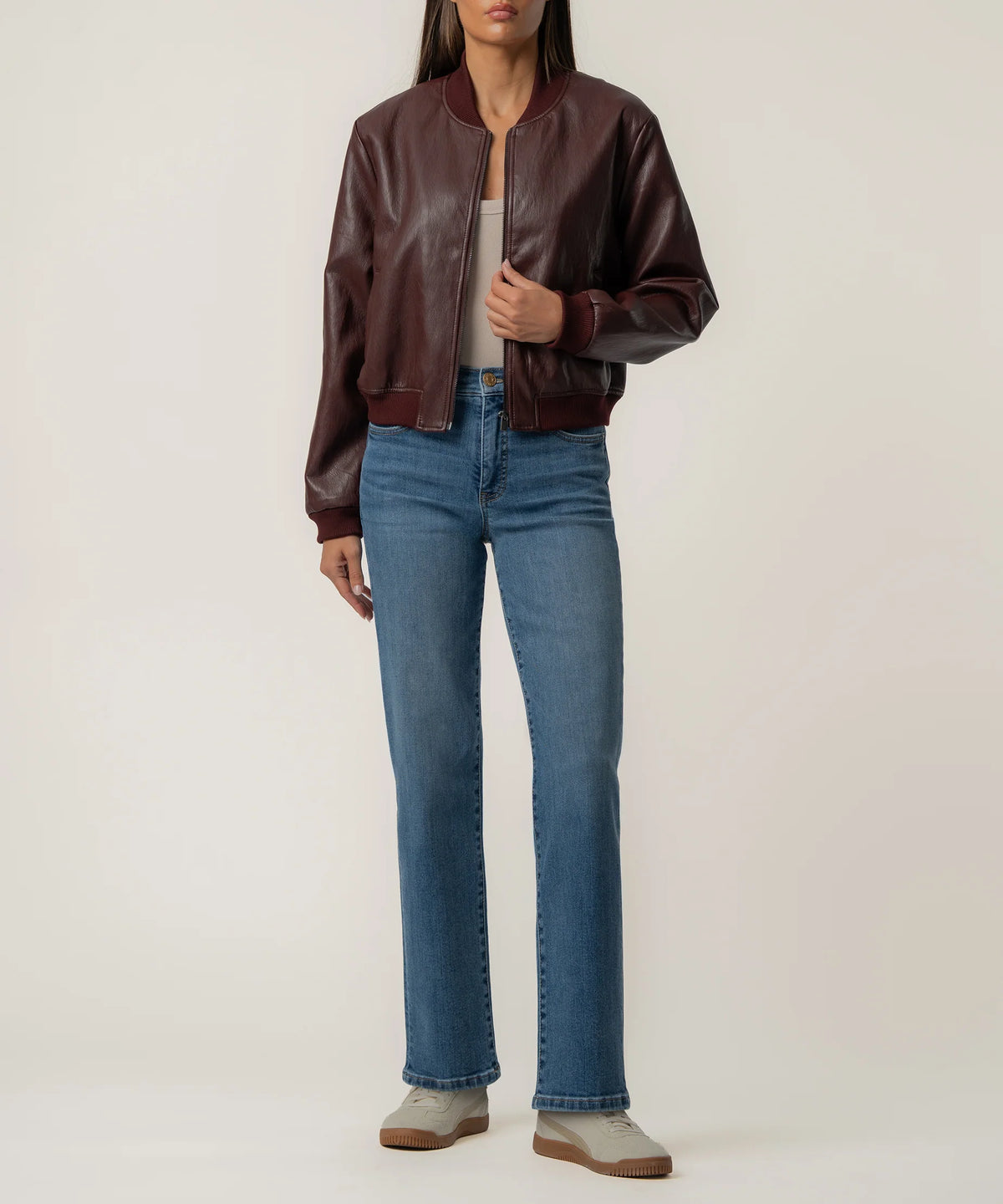 Kut Steph Zip Front Bomber Jacket-Bordeaux