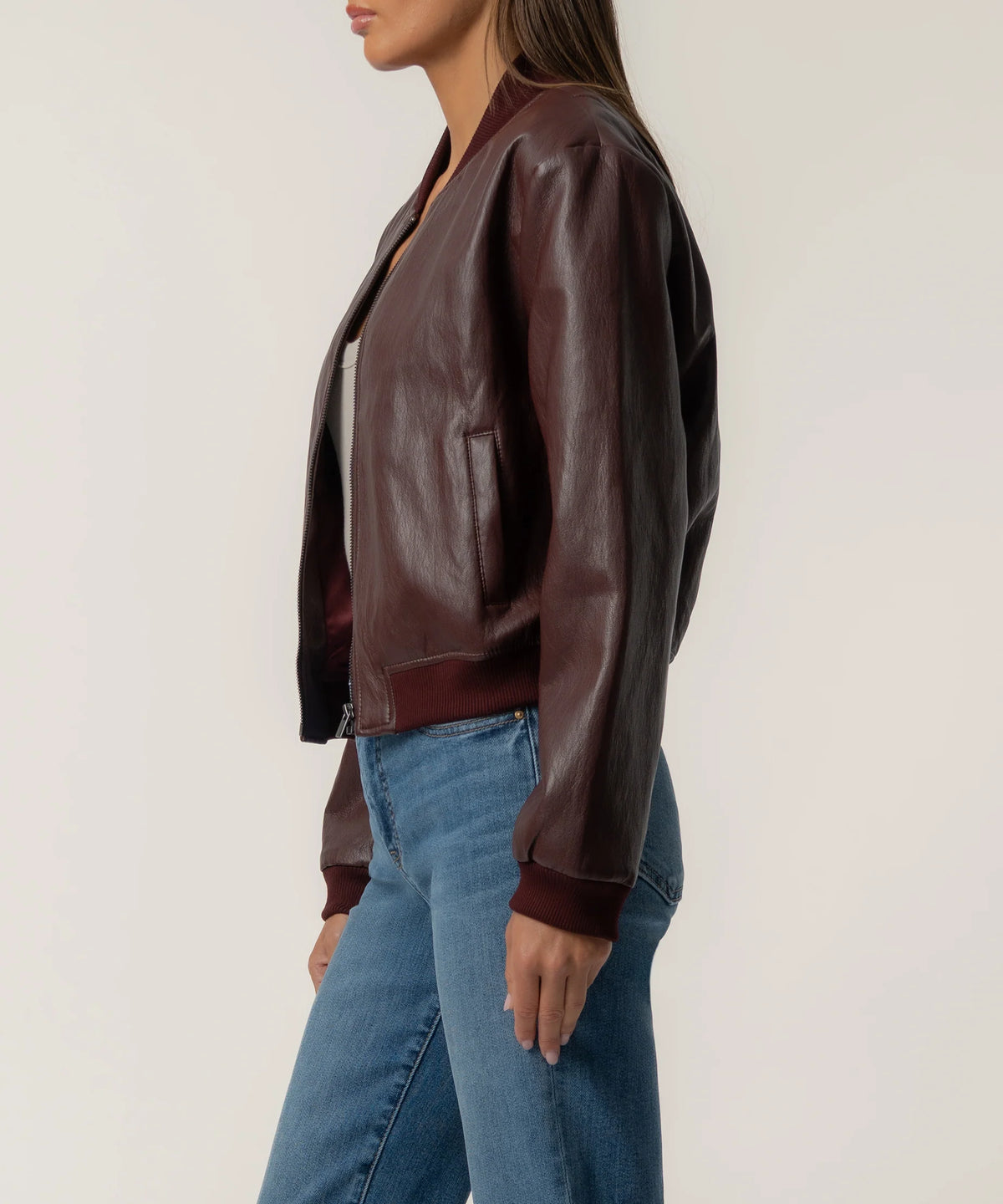 Kut Steph Zip Front Bomber Jacket-Bordeaux