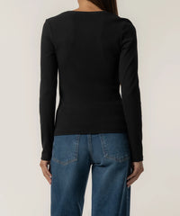 Kut Sarah Scoop/Rib Knit Top-Black
